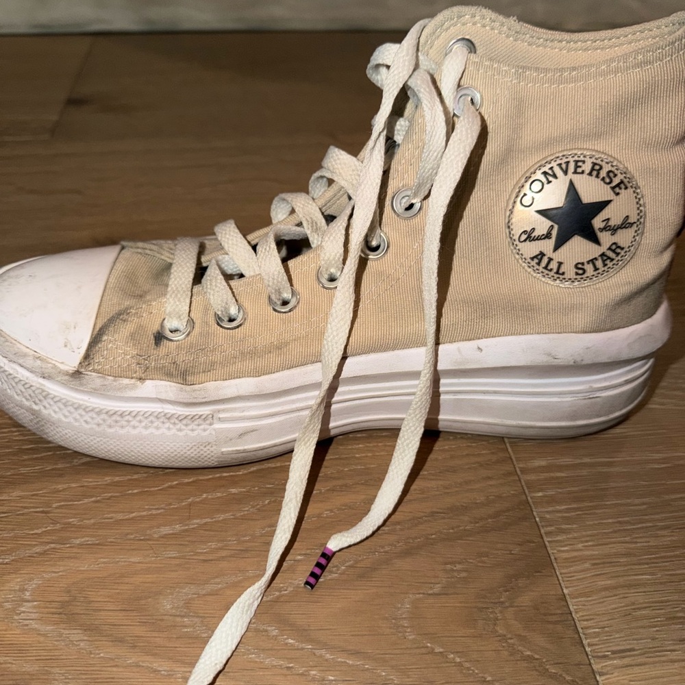 Converse High Top Sneakers in Beige and White
